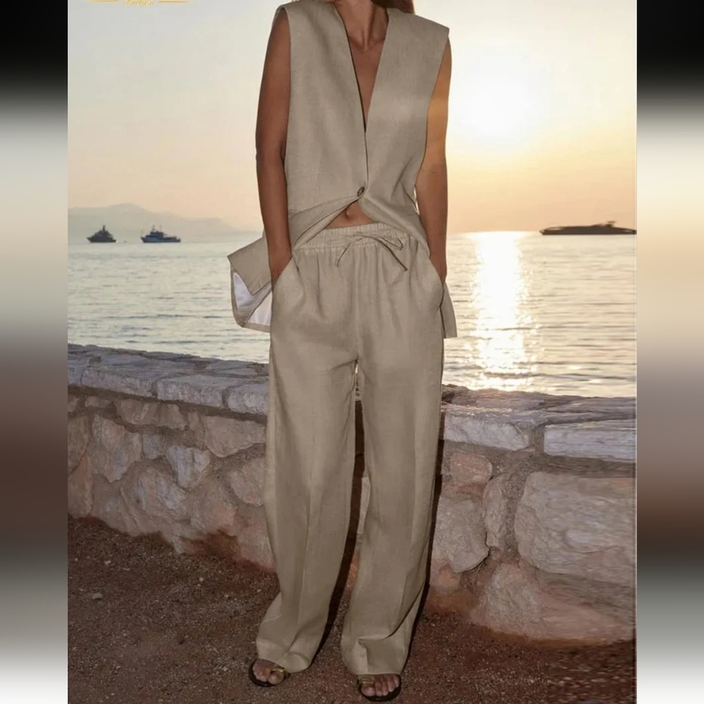 Zara 100% LINEN VEST LONG Beige Size S New - Picture 8 of 11